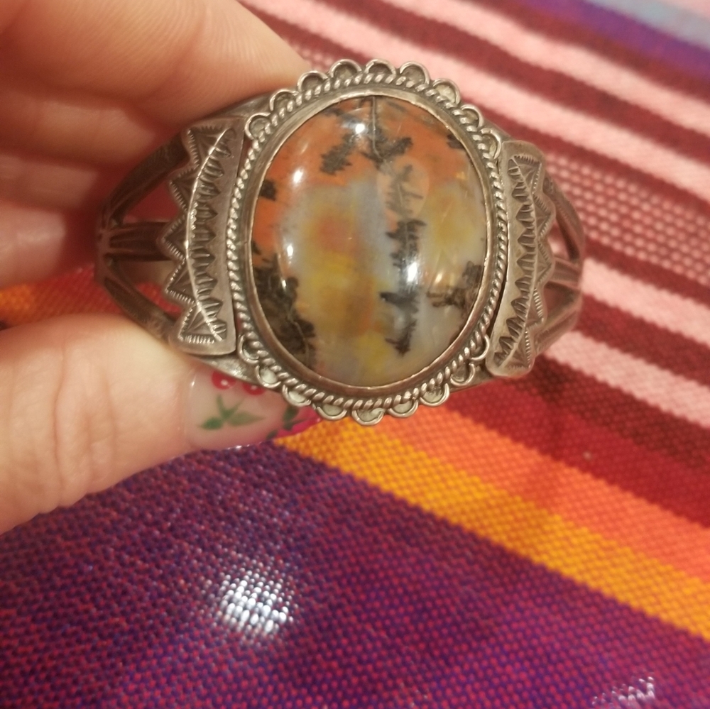 Vintage Jasper and Silver Cuff